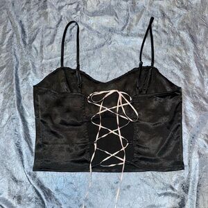 Black lace up crop top